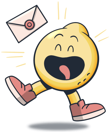 An excited lemon with an envelope